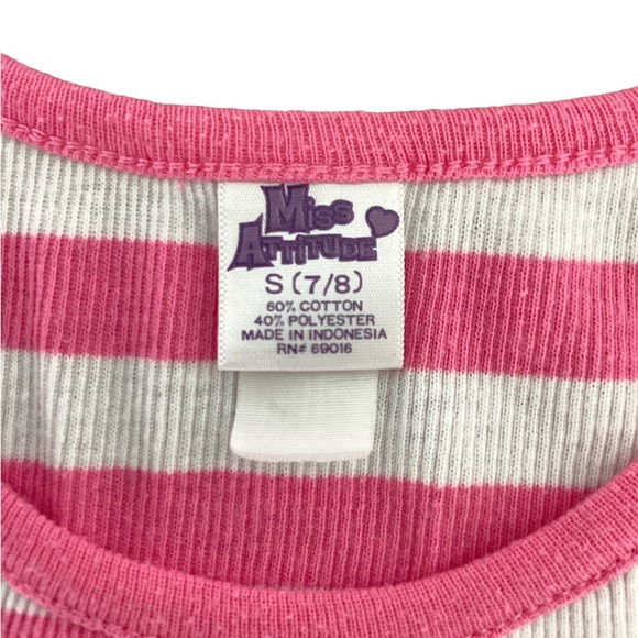 BOGO 🥳 Miss Attitude Pink White Striped Tank Top | girls S 7/8 | summer play - Picture 3 of 5